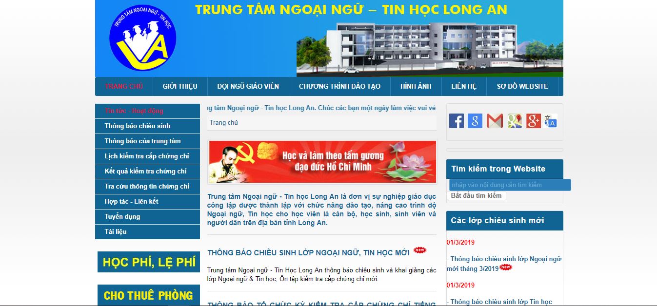 Giao diện website trung tâm ngoại ngữ - tin học.